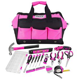 Allspace 028907539485 Pink Tool Bag With 43 Piece Tools Set For Women Screwdrivers Hammer La