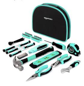 Amazonbasics 820909681786 104-piece All-purpose Home Tool Set With Compact Round Pouch Turquoise