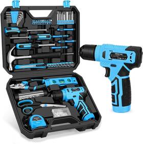 B0f17rv3nz Amb 139-piece Tool Set With 8v Cordless Drill - Complete Diy Home Repair Kit