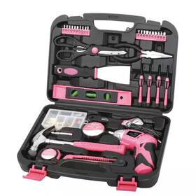 Apollo 313113455439 Rechargeable Tool Set 135-pc Kit Women Girl Pink Home Construction Jobsite New