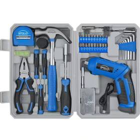 Apollo Tools 744110048988 81-piece Home Tool Set With 3.6 Volt Cordless Screwdriver And Hard Case