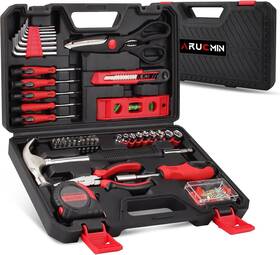 Ts051-001 Arucmin 51-piece Red Tool Set Home Kit With Toolbox Storage Case Repair