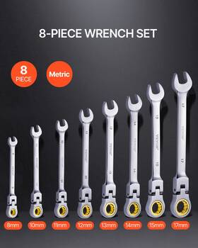 Mm-17 Bang4b 197988997788 Vevor Flex-head Ratcheting Wrench Set 8 Pc Metric Mm With Roll-up Pouch