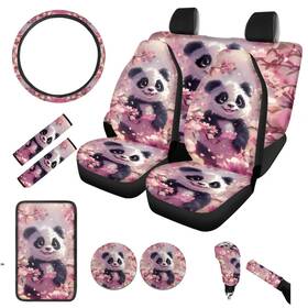 1-alaf9z86 Bigcarjob D2 D7 12 Pack Cute Panda Print Car Seat Cover Set For Front And Rear Pink