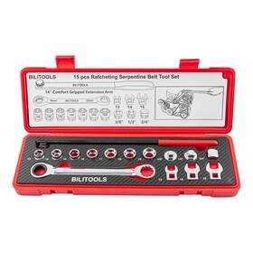 Bilitools 974676371167 15-piece Universal Serpentine Belt Tool Set Ratcheting Tensi