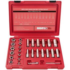 Bornpye 768383101386 28pcs Deep Bolt Extractor Set With 3/8 Inch Drive Ez Out Broken Remover Ki