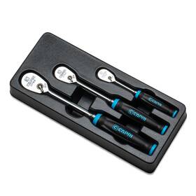 Capri Tools 886352129282 Fine 90-tooth Ratchet Set Ergonomic Soft Grip 1/4 3/8 1/2 Inch Drive 3-piece