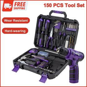 561-18 Cartman 150 Piece Tool Set With 8v Purple Cordless Drill Home Kit