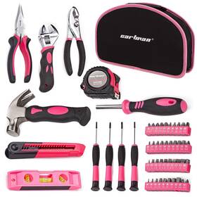 Cartman 943536311940 52 Piece Tool Set Hand With Easy Carrying Round Pouch For Diy Pink