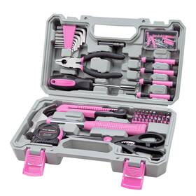 Cartman 943536315764 Tool Set General Household Hand Kit With Plastic Toolbox Storage Case Pink