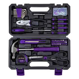Cartman 943536329631 Home Tool Set Kit Basic Household Hand Tools With Storage Case Purple