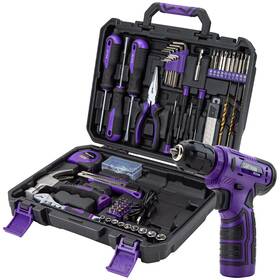 Cartman 943536330408 150 Piece Tool Set With 8v Purple Cordless Drill Home