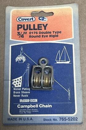 765-5202 Covert Double Pulley 3/4ftft Nickel Plating Brass Sheave Usa Made Nos