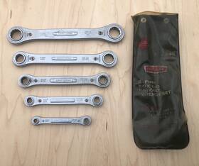 9-4388 Craftsman Vinatge 12pt Sae Ratcheting Box End Wrench Set In Crown Logo Pouch