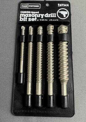 967344 Craftsman Vtg Sears Carbide Tipped Masonary Drill Bit Set Made In Usa New