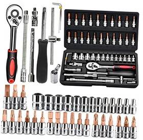 Cunhuy 797439443880 46 Pcs Socket Wrench Set Mechanic Tool Kit Quick-release Ratchet 1/4 Inch Drive