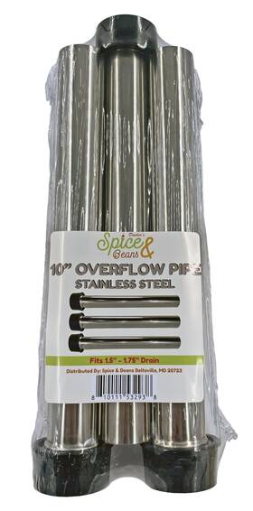 Dsbop10 Dashers Spice & Beans 10 Inch Stainless Steel Bar Sink Overflow Pipe 1.5 Drain Diameter By