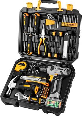 Deko D01027rdyj8-538797 Tool Kit With 8v Cordless Drill Toolbox Hand 126 Pcs
