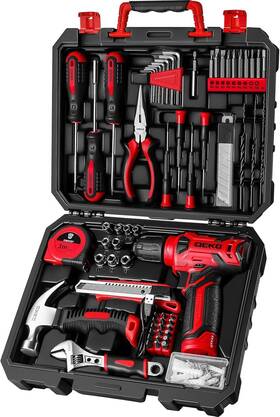 Dkmt126-rd  Dekopro Tool Set With 8v Red Cordless Drill Home Kit Hand 126 Piece