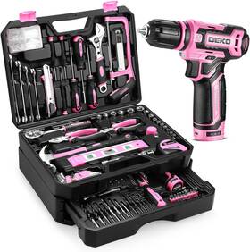 Dkmt133-gp Dekopro Pink Tool Kit Box Drill Set Home Mechanic Toolbox With 12v Power Cordless