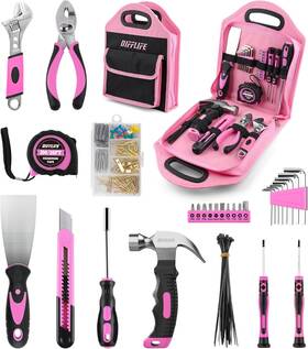 Difflife 445021371327 157 Piece Pink Tool Set For Women Ladys Home Repairing Kit With 13-inch W