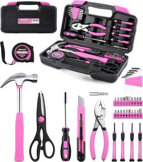 Difflife 744110788136 Tool Set Pink-40 Piece - General Household Hand Kit With Plastic Toolbox St