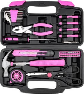 Dowell 705353516108 40 Pieces Home Tool Set Pink General Household Hand Kit With Plasti