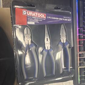 Pr2-9pp Duratool 3 Piece Cushion Grip Plier Set Diagonal Long Nose Combination