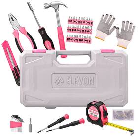 Elevon 810127321366 131-piece Pink Tool Set Self-use With Storage Toolbox Diy Basic Re