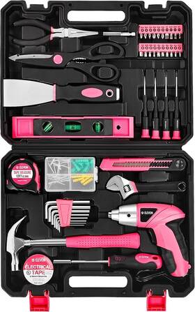 El-pk34 Elevon 105-piece Home And Office Tool Kit With Cordless Drill Complete Repair Set Case