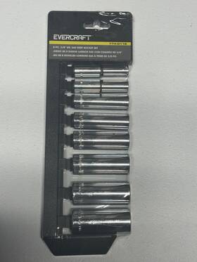 7740116 Evercraft 8 Pieces 3/8 In Drive Sae Deep Socket Set New