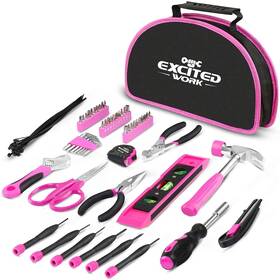 Excited Work 011727953106 69 Piece Pink Tool Kit Ladies Hand Set With Easy Carrying Round Pouch H