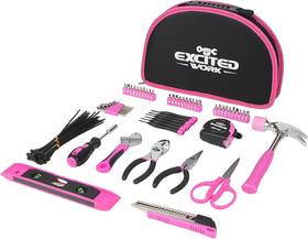 Excited Work 313043228295 89 Piece Pink Tool Kit Ladies Hand Set With Easy Carrying Round Pouch Hous