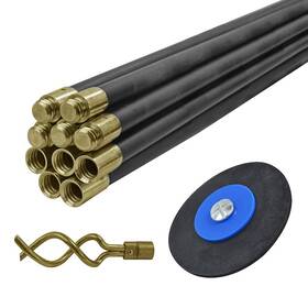 Faithfull 023969300429 Faidrset12 Drain Rod Set 9m 30ft 10 X Rods Plunger Worm. Brass