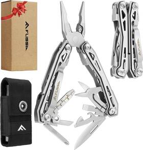 F021033 Flissa 16-in-1 Multitool Pliers Folding Pocket Tool Stainless Steel With Sheath