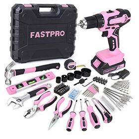 F00718 Fute 177-piece 20v Cordless Lithium-ion Drill Driver And Home Tool Set Ladys Pink