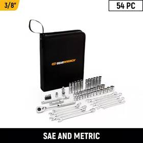 Gearwrench 313103720769 3 8 In Drive 72 Tooth 6 Point Sae Mm Mechanics Hand Tool Set 54 Piece