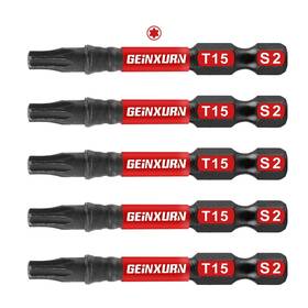Gt15050-005 Geinxurn 5 Pieces T15 2 Inch Impact Tough Magnetic Insert Bit Set #15 Torx Head Power