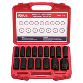 Td-416m Genius Tools 16 Piece 1/2 Inch Dr. Metric Deep Impact Socket Set