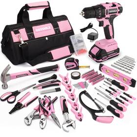 Gotoolz 753853227819 Pink Home Tool Set With Drill 253-piece Cordless Lithium-ion Driver 2