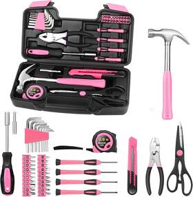 Hangying 749029381362 39 Piece All Purpose Household Pink Tool Kit Small General Basic Home Se