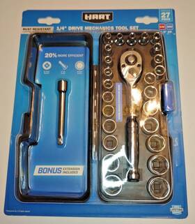 Hart 840092611698 New Sealed With Bonus Extension 27 Pc. 1/4 Inch Drive Mechanics Tool Set #698