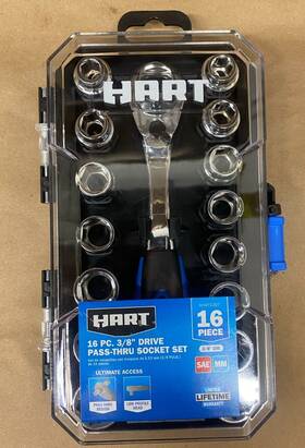 Hhmts307 Hart 16-piece 3/8-inch Drive Pass-thru Socket Set Chrome 3/8 Inch Metric 8 Sae 7