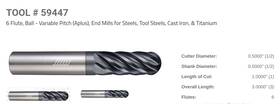 59447 Helical 6 Flute Ball - End Mills For Steels Tool Cast Iron Titanium