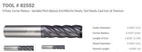 82552 Helical 82592 - 5 Flute Ball End Mill For Steels Cast Iron Titanium
