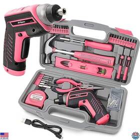 B0823rxnxr Hi-spec 35pc Pink Tool Kit With 3.6v Usb Electric Screwdriver And Drill Set For Women