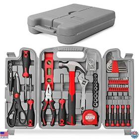 B08hsymq2m Hi-spec 54pc Red Household Tool Kit - Essential Diy Hand Tools And Toolbox For Repairs