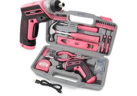 Dt9707e Hi-spec 35pc Tool Kit With 3.6v Usb Electric Screwdriver And Drill Set Pink Red