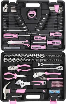 F00738 Home Fastpro 225-piece Pink Tool Set Mechanics Hand With Toolbox Home/a