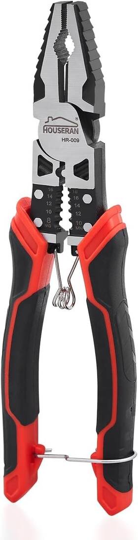 Hr-009 Houseran Combination Pliers With Wire Stripper And Crimper 8.3 Inch - Spring Loaded W